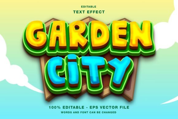Cartoon Garden City 3D Editable Text Eff: A Playful Vector Tool