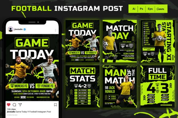 Score Big with Green Neon Football Instagram Posts